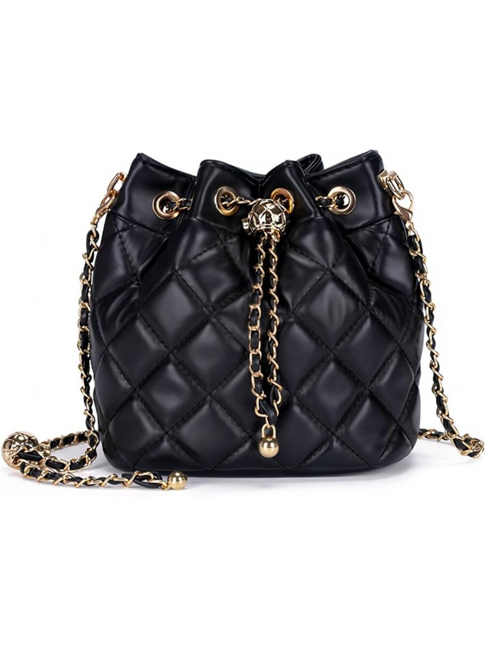 Stylish Women's Quilted Leather Bucket Bag with Chain Strap - Crossbody